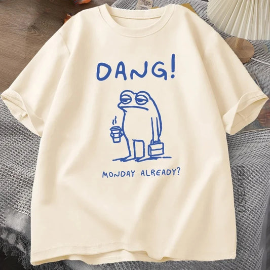 Summer Casual T-Shirt – Funny Frog “Dang Monday” Print
