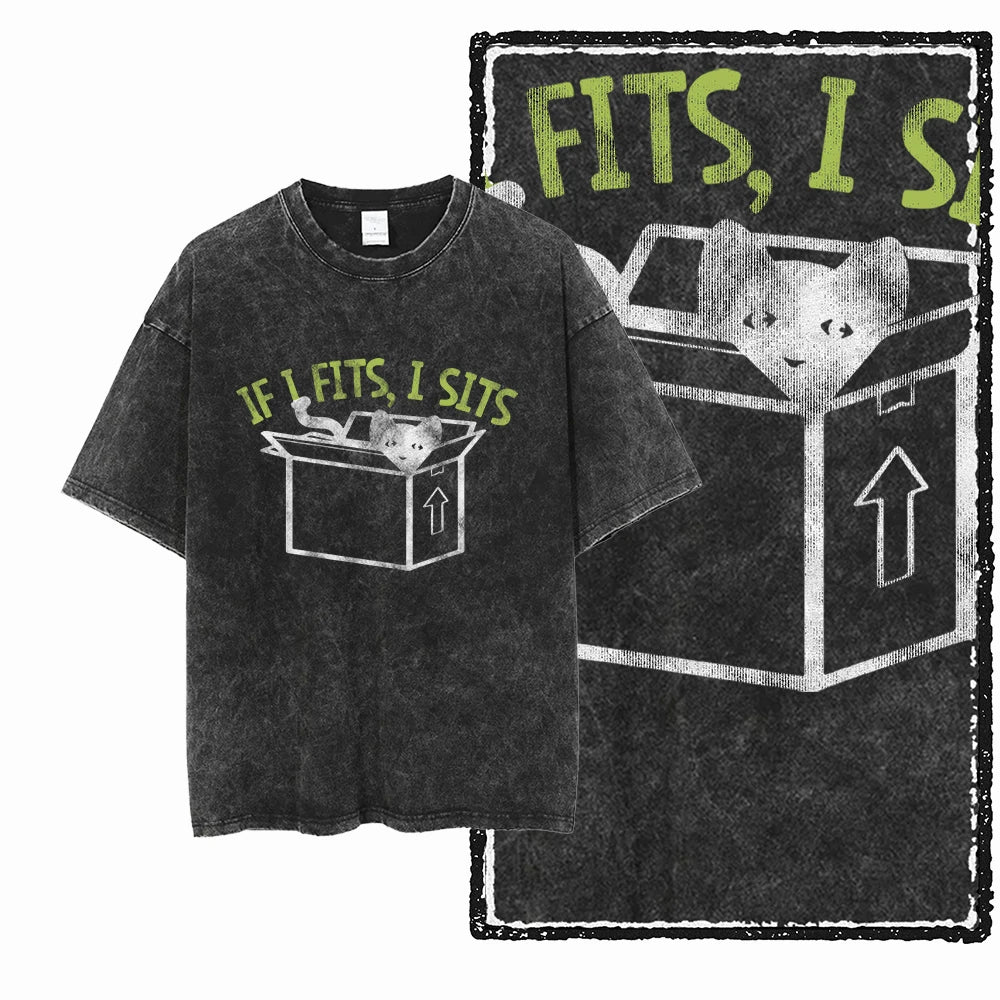 “COOLMIND DB Cat Graphic Tee – Acid Wash Streetwear”