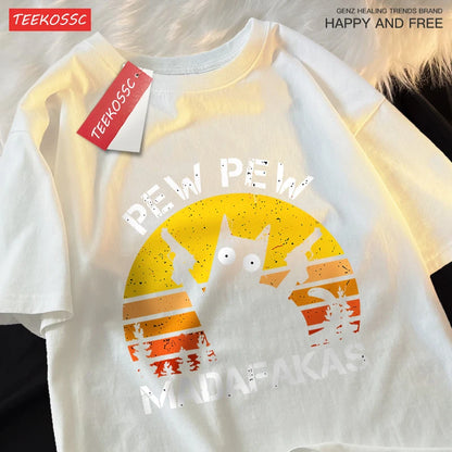 “Unisex Funny Cat Tee – ‘Pew Pew Madafakas’ Print”