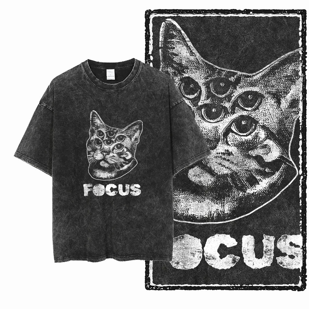 “COOLMIND DB Cat Graphic Tee – Acid Wash Streetwear”