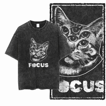 “COOLMIND DB Cat Graphic Tee – Acid Wash Streetwear”
