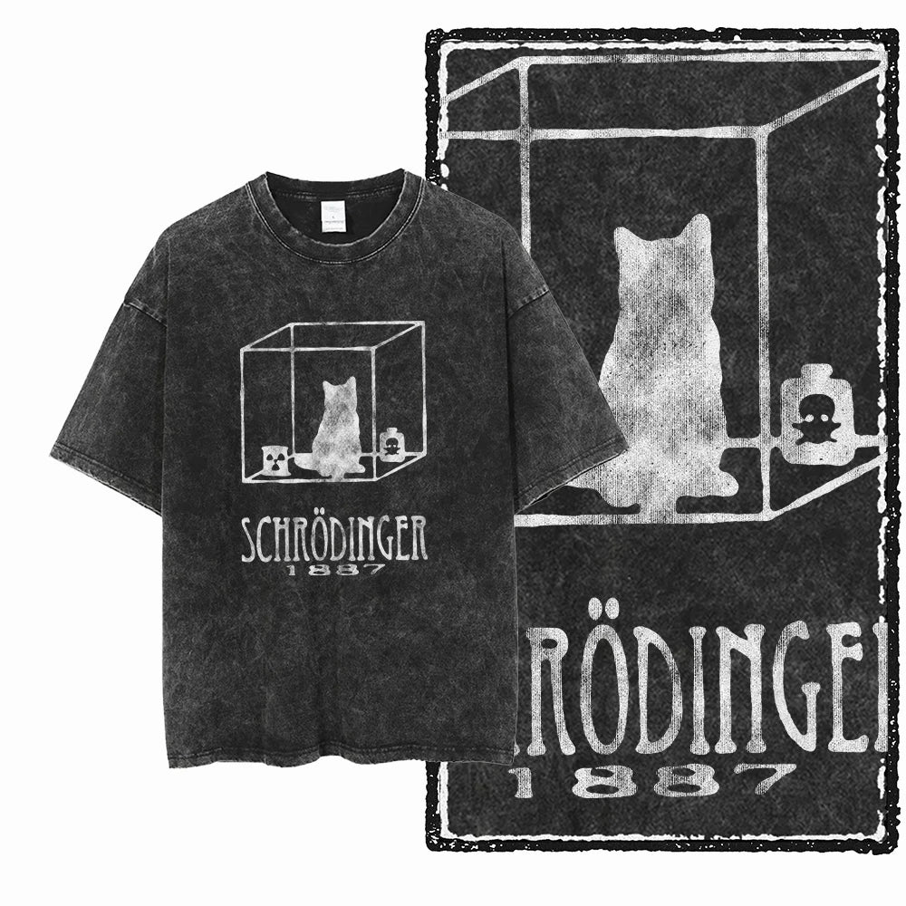 “COOLMIND DB Cat Graphic Tee – Acid Wash Streetwear”