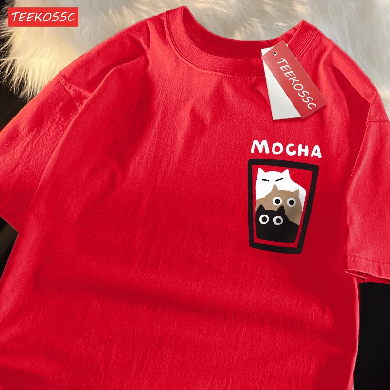 “Couple Graphic Tee – Mocha Latte Cat & Coffee”