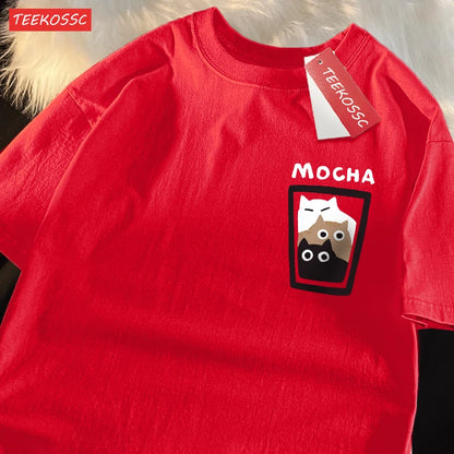 “Couple Graphic Tee – Mocha Latte Cat & Coffee”