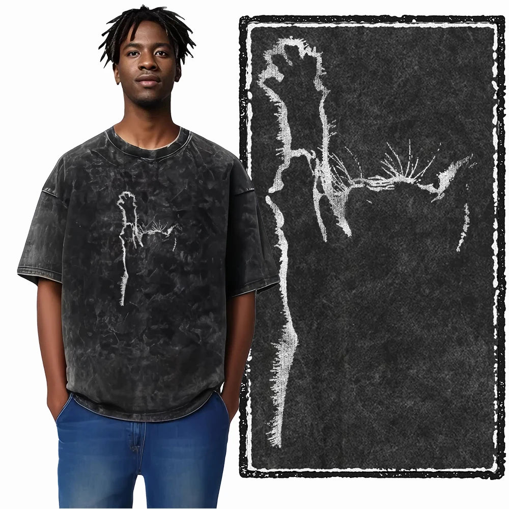 “COOLMIND DB Cat Graphic Tee – Acid Wash Streetwear”