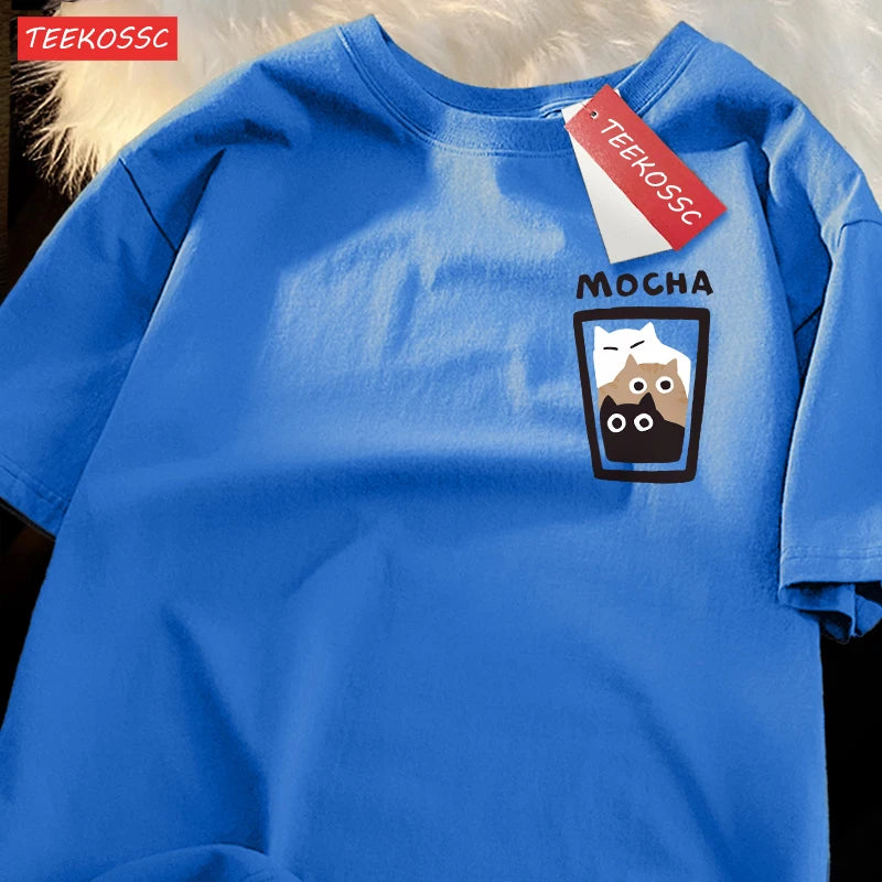 “Couple Graphic Tee – Mocha Latte Cat & Coffee”