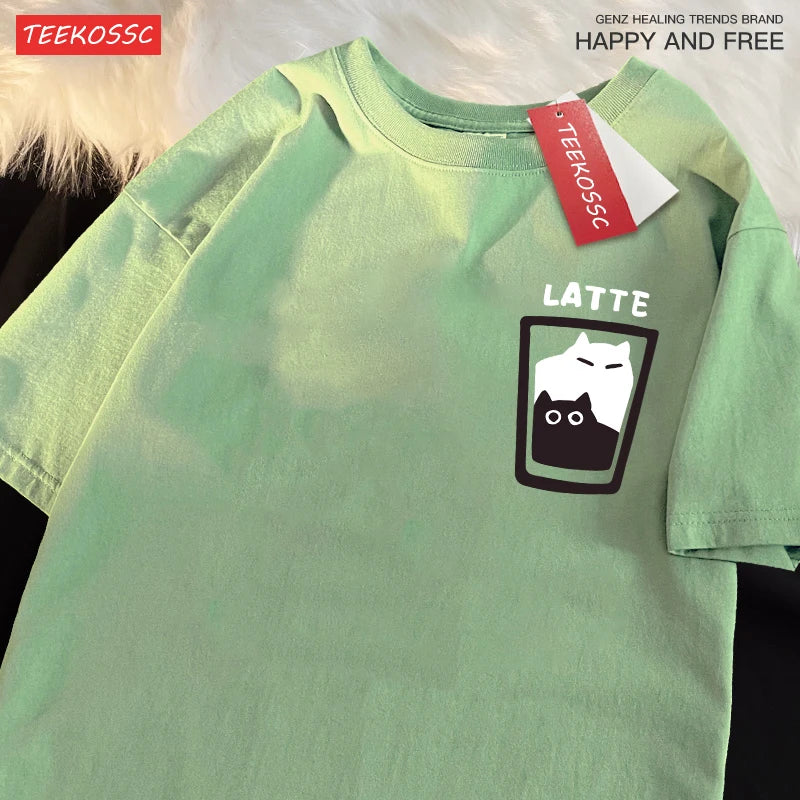 “Couple Graphic Tee – Mocha Latte Cat & Coffee”