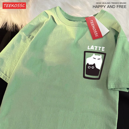 “Couple Graphic Tee – Mocha Latte Cat & Coffee”