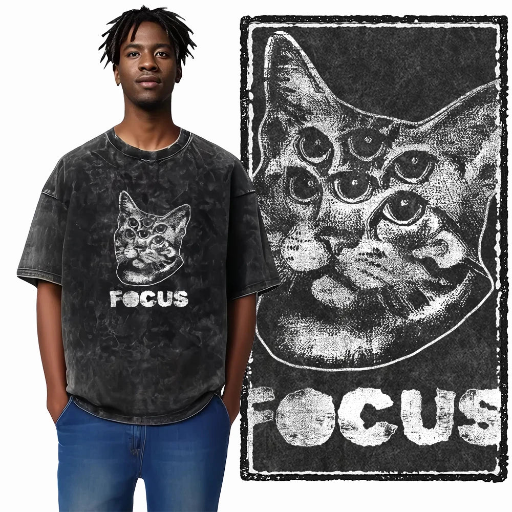 “COOLMIND DB Cat Graphic Tee – Acid Wash Streetwear”