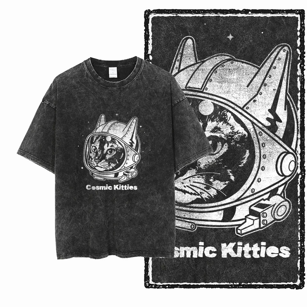 “COOLMIND DB Cat Graphic Tee – Acid Wash Streetwear”