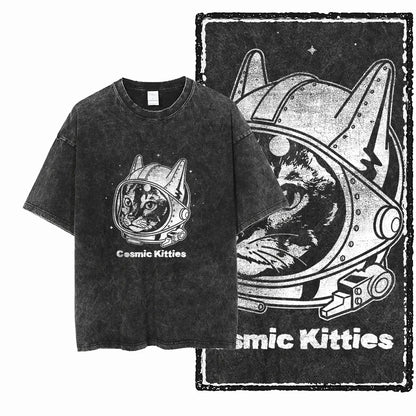 “COOLMIND DB Cat Graphic Tee – Acid Wash Streetwear”