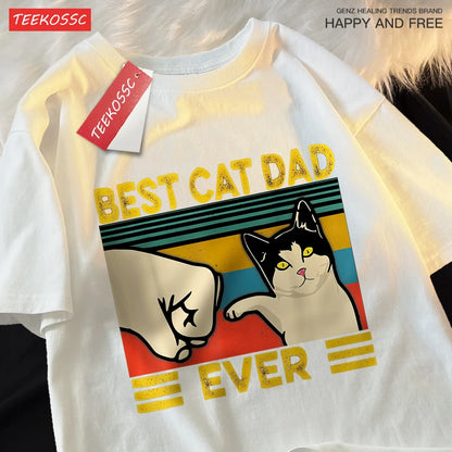 “Unisex Oversized Tee – ‘Best Cat Dad Ever’ Print”