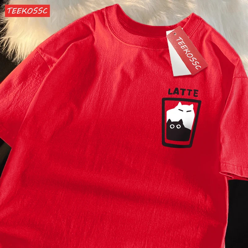 “Couple Graphic Tee – Mocha Latte Cat & Coffee”