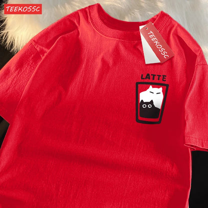 “Couple Graphic Tee – Mocha Latte Cat & Coffee”