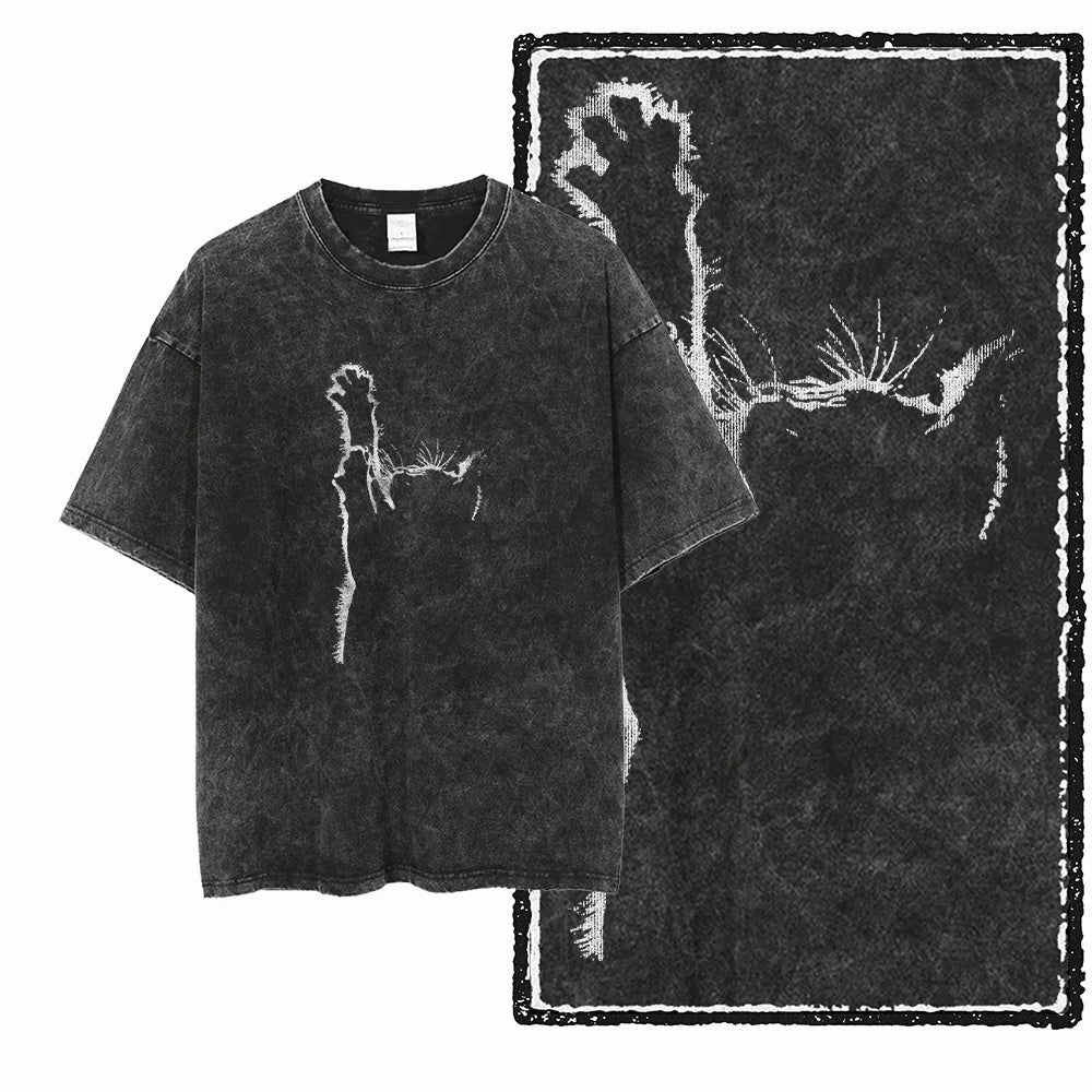 “COOLMIND DB Cat Graphic Tee – Acid Wash Streetwear”