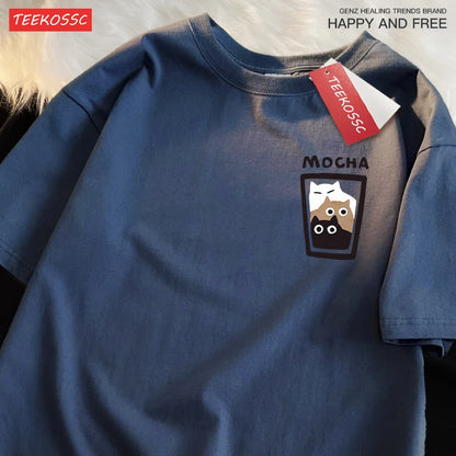“Couple Graphic Tee – Mocha Latte Cat & Coffee”