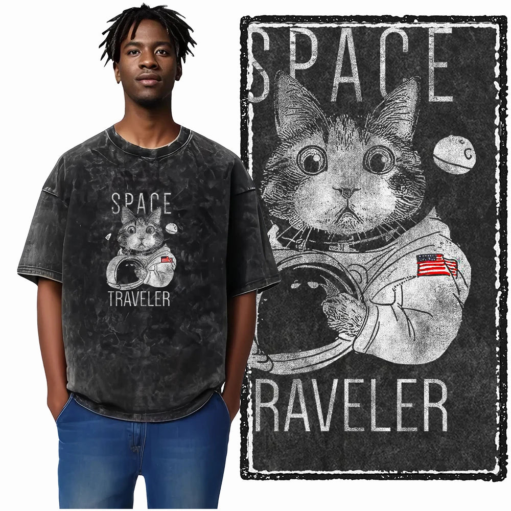 “COOLMIND DB Cat Graphic Tee – Acid Wash Streetwear”