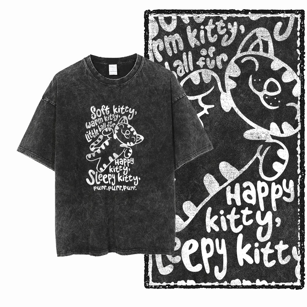 “COOLMIND DB Cat Graphic Tee – Acid Wash Streetwear”