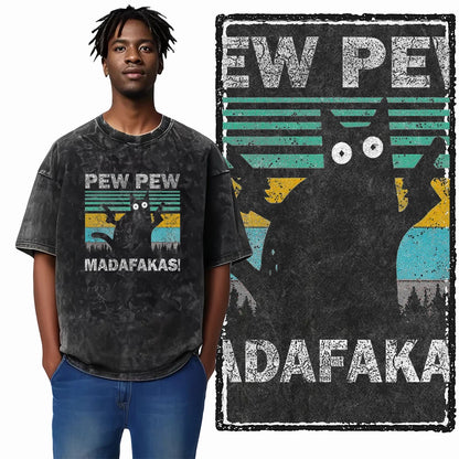 “COOLMIND DB Cat Graphic Tee – Acid Wash Streetwear”