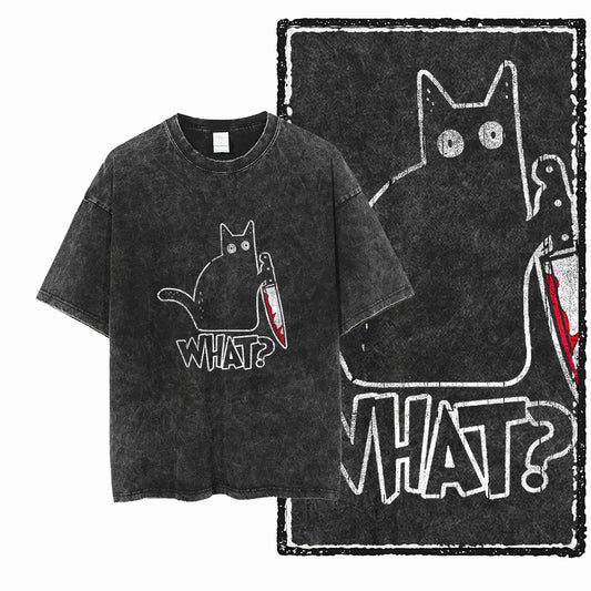“COOLMIND DB Cat Graphic Tee – Acid Wash Streetwear”