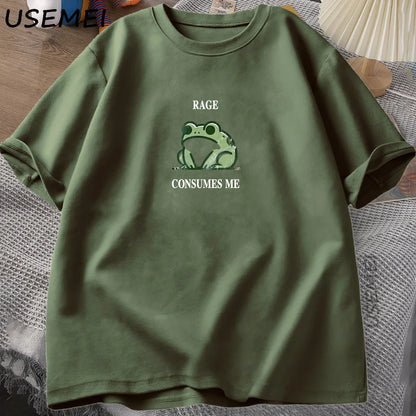 “Unisex Vintage Frog Tee – ‘Rage Consumes Me’ Print”