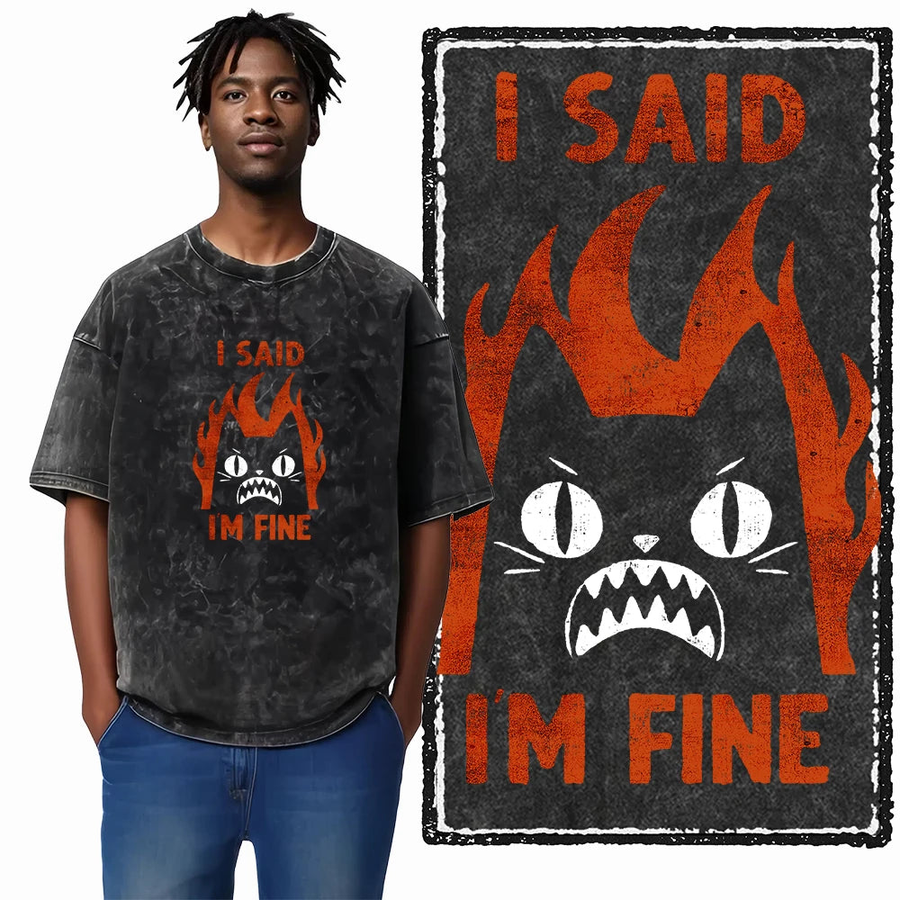“COOLMIND DB Cat Graphic Tee – Acid Wash Streetwear”