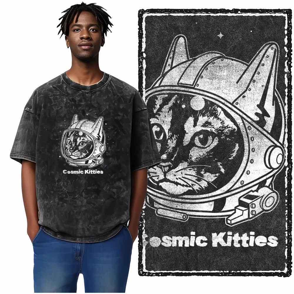 “COOLMIND DB Cat Graphic Tee – Acid Wash Streetwear”