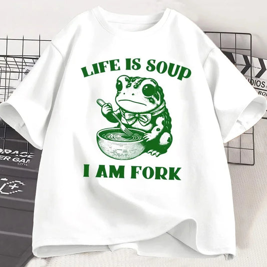 “Unisex Funny Frog Tee – ‘Life Is Soup, I Am Fork’”