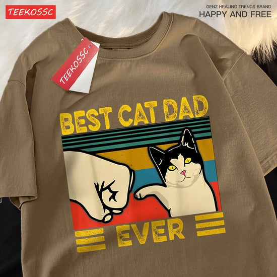 “Unisex Oversized Tee – ‘Best Cat Dad Ever’ Print”