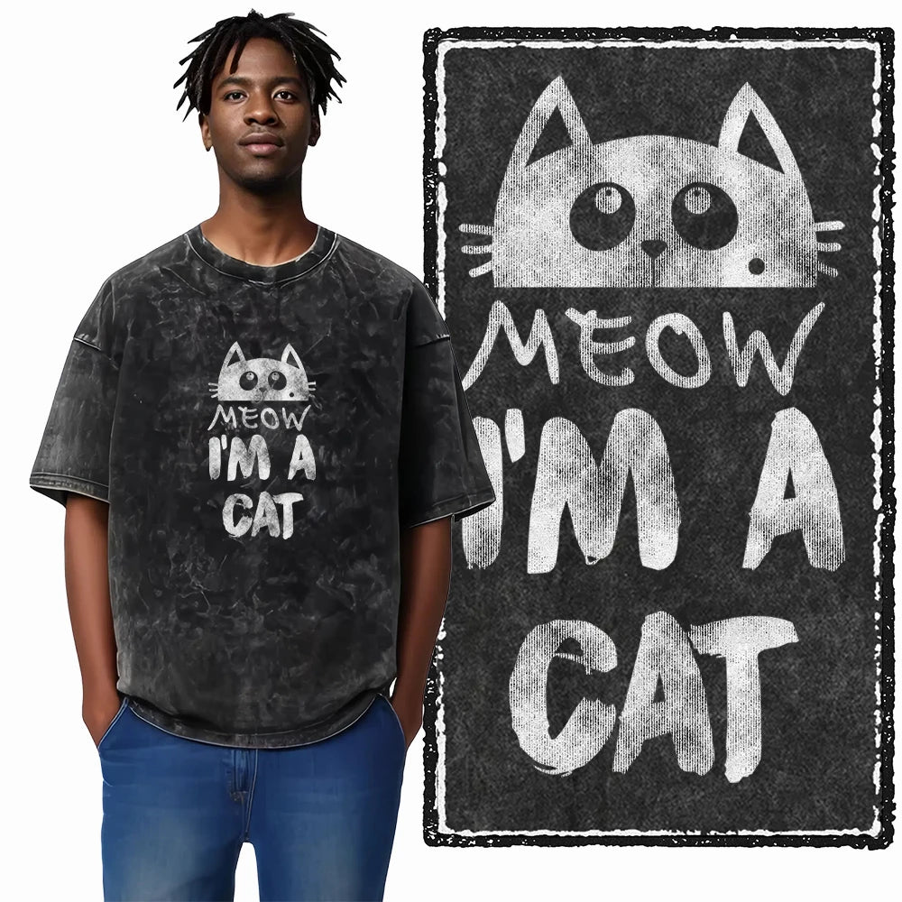 “COOLMIND DB Cat Graphic Tee – Acid Wash Streetwear”