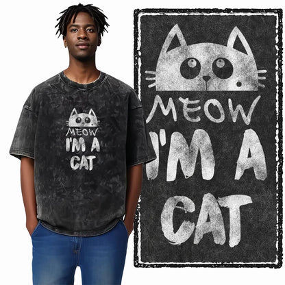“COOLMIND DB Cat Graphic Tee – Acid Wash Streetwear”
