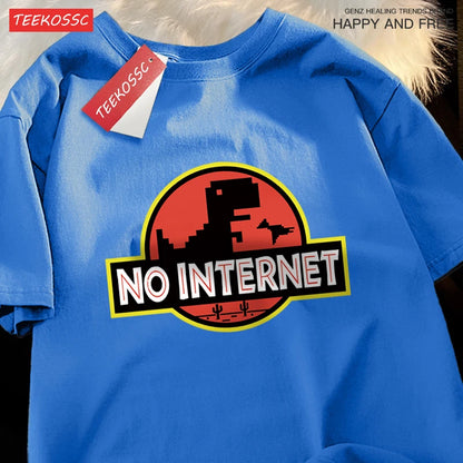 “Men’s Oversized Dino Tee – ‘No Internet’ Graphic”