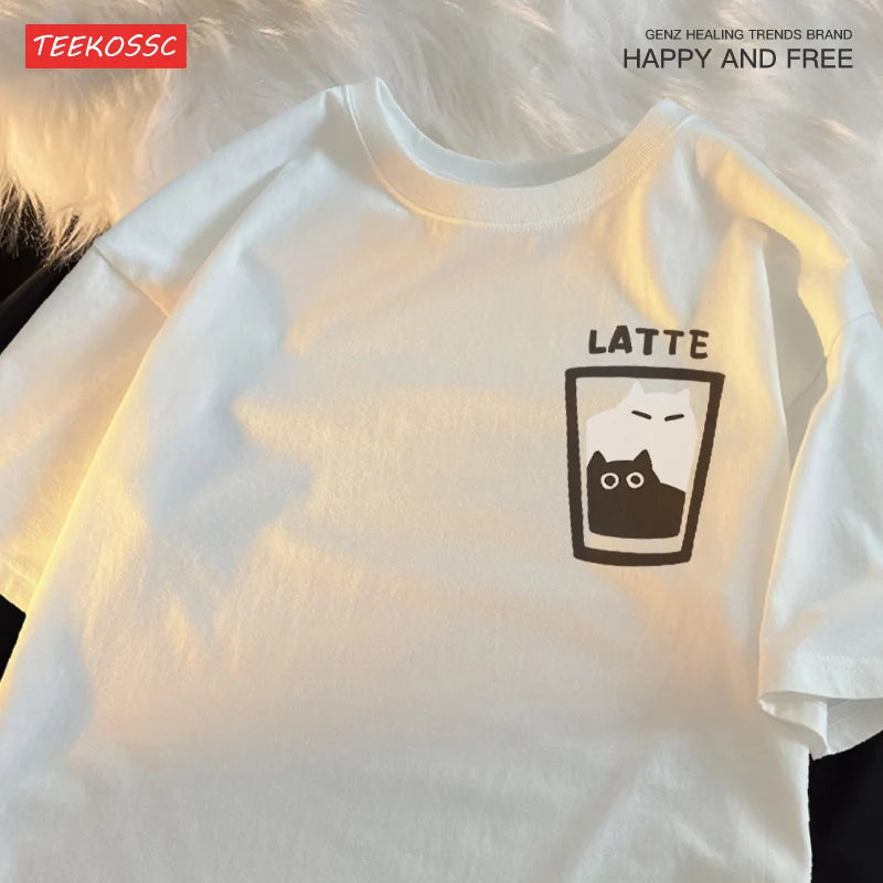 “Couple Graphic Tee – Mocha Latte Cat & Coffee”