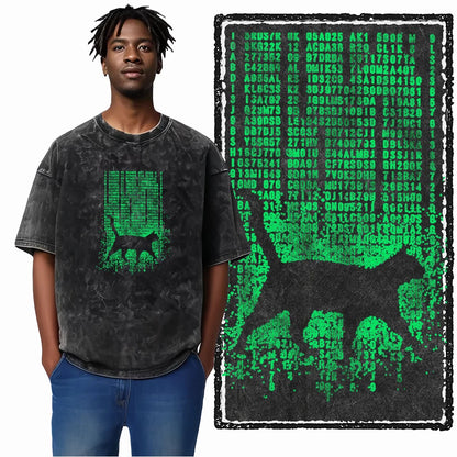 “COOLMIND DB Cat Graphic Tee – Acid Wash Streetwear”