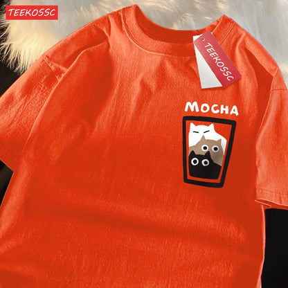 “Couple Graphic Tee – Mocha Latte Cat & Coffee”