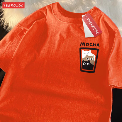 “Couple Graphic Tee – Mocha Latte Cat & Coffee”