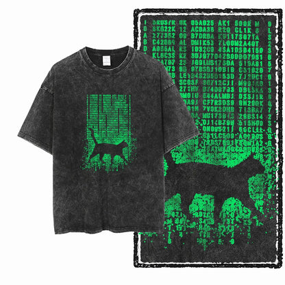 “COOLMIND DB Cat Graphic Tee – Acid Wash Streetwear”