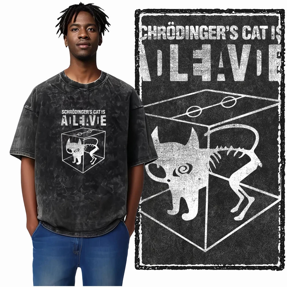 “COOLMIND DB Cat Graphic Tee – Acid Wash Streetwear”