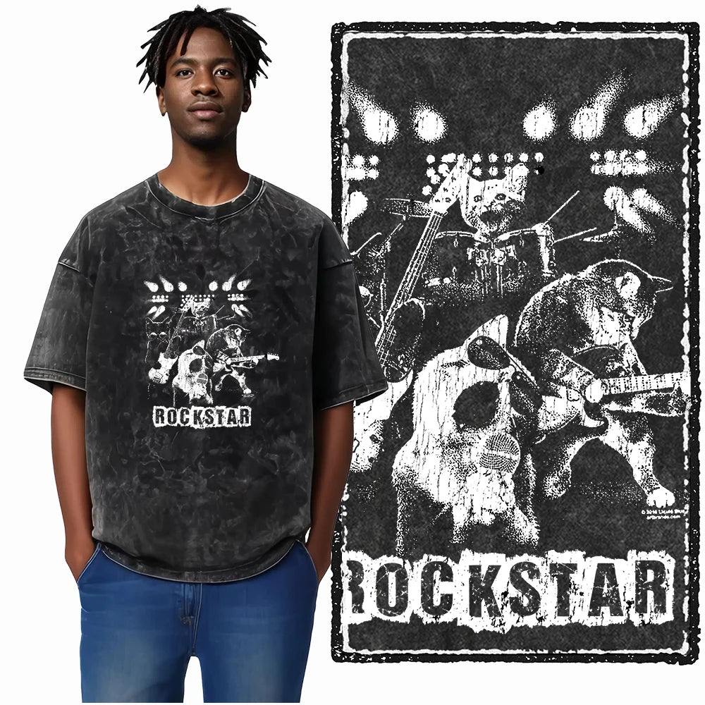 “COOLMIND DB Cat Graphic Tee – Acid Wash Streetwear”