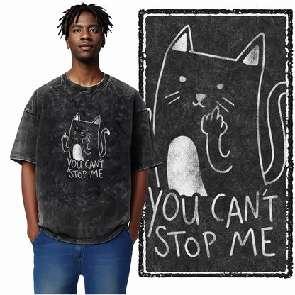 “COOLMIND DB Cat Graphic Tee – Acid Wash Streetwear”