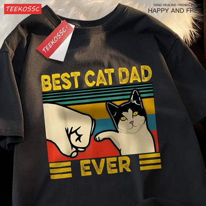 “Unisex Oversized Tee – ‘Best Cat Dad Ever’ Print”