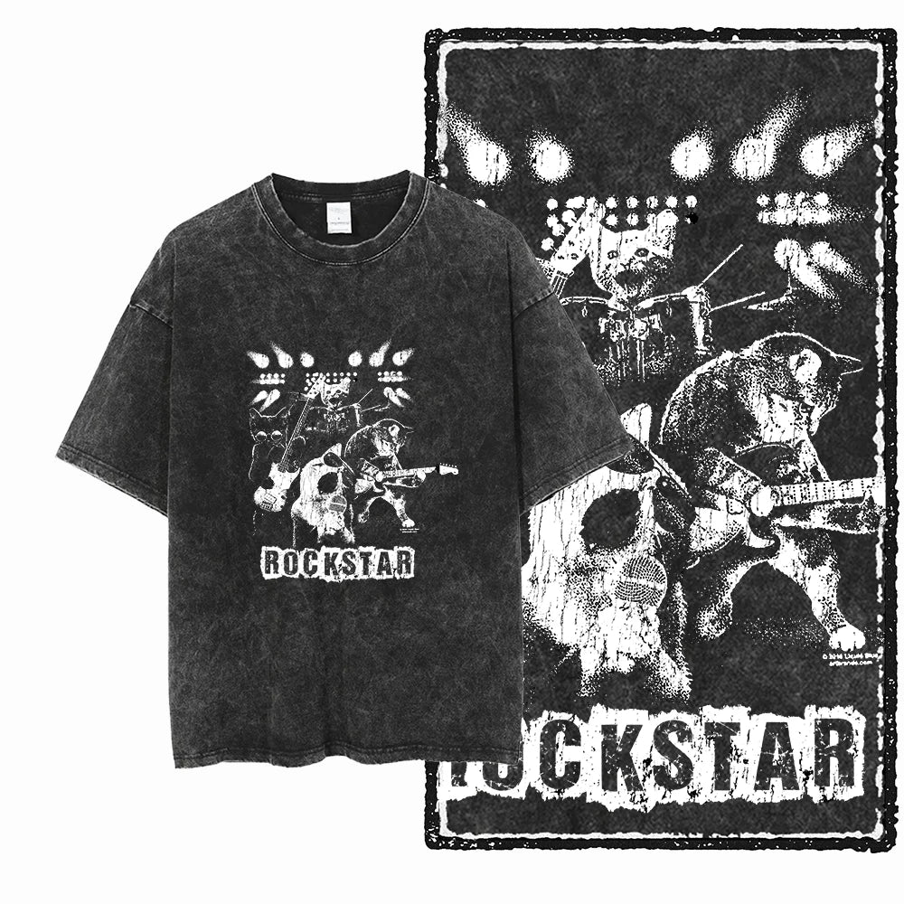 “COOLMIND DB Cat Graphic Tee – Acid Wash Streetwear”