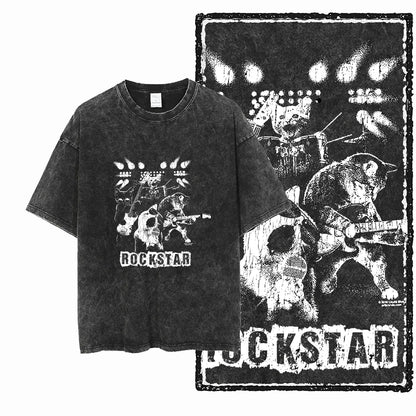 “COOLMIND DB Cat Graphic Tee – Acid Wash Streetwear”