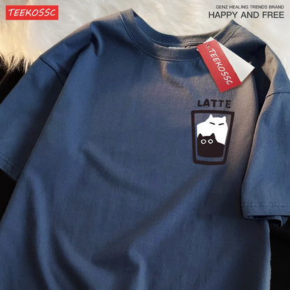 “Couple Graphic Tee – Mocha Latte Cat & Coffee”