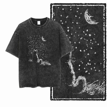 “COOLMIND DB Cat Graphic Tee – Acid Wash Streetwear”