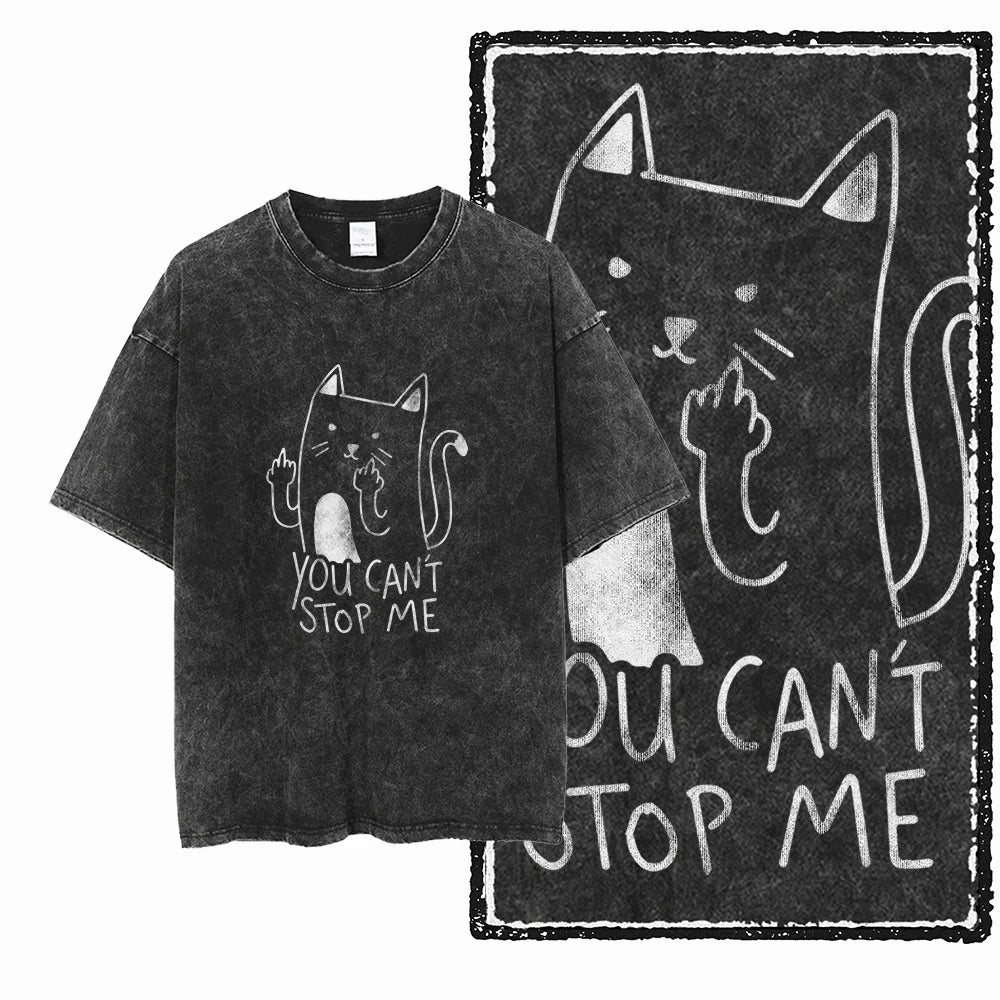“COOLMIND DB Cat Graphic Tee – Acid Wash Streetwear”