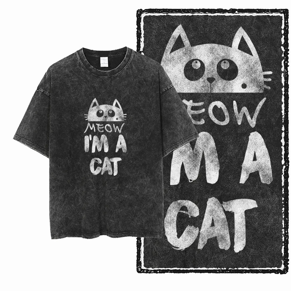 “COOLMIND DB Cat Graphic Tee – Acid Wash Streetwear”