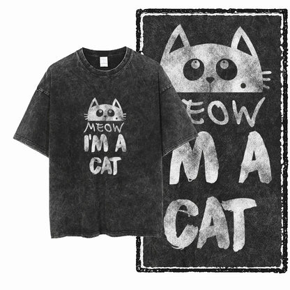 “COOLMIND DB Cat Graphic Tee – Acid Wash Streetwear”
