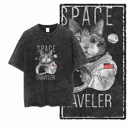 “COOLMIND DB Cat Graphic Tee – Acid Wash Streetwear”