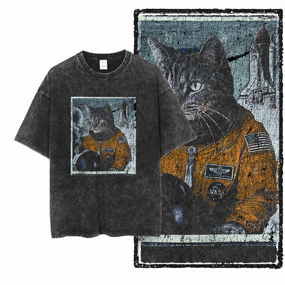 “COOLMIND DB Cat Graphic Tee – Acid Wash Streetwear”